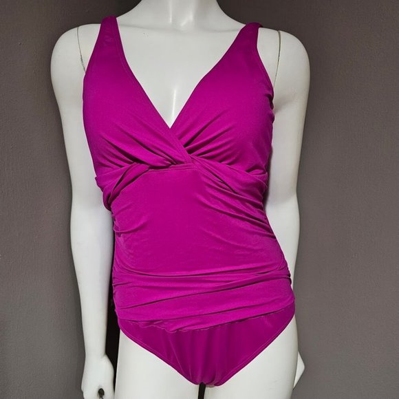 Lauren Ralph Lauren Beach Club Twisted One Piece Swimsuit Purple - Picture 2 of 12